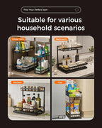 Sevenblue 3 Pack Under Sink Organizer, Height Adjustable 2 Tier Pull-Out Metal Under Kitchen Sink Organizer, Multi-Purpose Storage Shelves for Kitchen Bathroom Cabinet (Black)