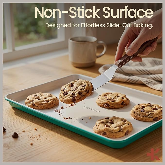 Bakken 8-Piece Ceramic Coated Bakeware Sets, Nonstick Aluminized Steel Pans with Muffin, Loaf, Cake, Roasting Pan, & Cooling Rack, Oven Safe Up To 500°F, Dishwasher Safe, BPA, PTFE & PFAS Free, Teal