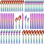 60 Piece Rainbow Silverware Set, Stainless Steel Flatware Set for 12 Colorful Cutlery Utensil Set Include Knife Fork Spoon Food Grade Mirror Polished Dishwasher Safe