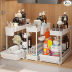 3 Pack Multi-Purpose Under Sink Organizers and Storage, 2026 L-Shaped Pull Out Cabinet Organizer for Bathroom & Kitchen, Under Cabinet Organizer with Hooks Hanging Cup (White, 12.85 inch)