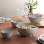 Gibson Elite Sandy Pines 4 Piece Nesting Bowl Set, 4”, 5.5”, 7” & 9” Round Stoneware Bowls, Reactive Glaze Finish, Taupe, Mixing, Prep & Serving Bowls, Microwave & Dishwasher Safe