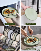 Famiware Star 12-Piece Stoneware Dinnerware Sets, Service for 4 - Handcrafted Reactive Glaze Plates and Bowls, Modern Rustic Dishes, Chip/Scratch Resistant, Microwave/Dishwasher Safe, Matte Sage Green