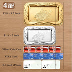4-Pack Gold Serving Trays Set - ZENOVLUX Lightweight Bow Floral Engraved Mirror Decorative Tray, 13.8" x 8.7" Party Platters for Easter, Food, Appetizer, Charcuterie, Cookies, Desserts