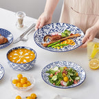 vancasso SELENE Plates and Bowls Set for 4, 12 Pieces Dinnerware Sets, Mircowave and Dishwasher Safe Dishes Set, Porcelain Blue Dinnerware