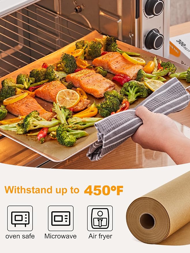 SMARTAKE Parchment Paper Roll for Baking, 2-Pack of 13 in x 278 ft, 600 sq.ft, Non-Stick Baking Paper Sheets with Slide Cutter, Heavy Duty Extra Long, for Kitchen Baking Cooking Grilling, Unbleached