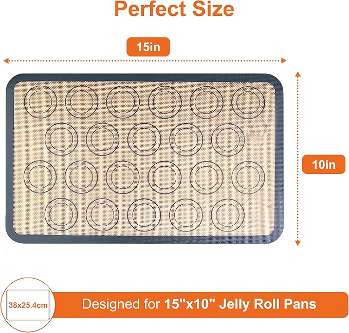 HOOMIL Macaron Silicone Baking Mats, 15"x10", Non-Stick, Reusable, Food Safe, Jelly Roll Sheet Size Silicone Mat, Pack of 2
