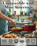 Cook N Home Nonstick Frying Pans Set 3 Piece, 8, 9.5, 11-Inch Kitchen Cooking Skillets Saute Fry Pan Induction Compatible, Marble Red