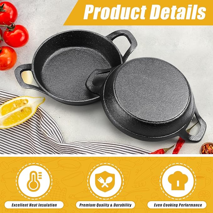 4Pack Mini Cast Iron Skillets, 6.3 x 6.3 x 1.5 Inch Frying Pan, Black Small Skillet, Cast Iron Pan with Handle, Mini Casserole Dish Skillets for Kitchen Baking Cooking Indoor Outdoor