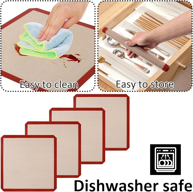 4 Pack 12" x 12" Reusable Silicone Baking Mat for 12 Inch Cake Pan/12x12 Cheesecake Pan/Toaster Oven/XL Air Fryer,12" Food Grade Silicone Mat for Baking Sheet, Non-Stick&Reusable
