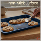 BAKKEN Kitchen Baking Pan - Small, Medium, and Large Cookie Sheet (13.58×9.65, 15.75×11, 17.91×12.60), Nonstick, Diamond Texture Bottom, PFOA, PFOS, PTFE Free, Oven Safe Tray (450°F), Pack of 3, Blue