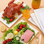 I00000 6 Pack Plastic Serving Trays, Gold Rim Disposable Serving Trays, Gold Disposable Serving Platter for Food Party Serving Platters and Plastic Trays 13.97x8.46 inches