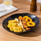 Ceramic Bowls Set of 2, Handcrafted Ceramic Plates Set | 10" Oval Serving Dishes Bowls | Large Serving Bowl Wide Shallow Bowl for Pasta, Salad, Cereal, Soup & Microwave & Dishwasher Safe, Matte Black