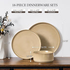 E-far Stoneware Dinnerware Sets, 18-Pieces Modern Plates and Bowls Sets, Kitchen Dinning Porcelain Dishes Set for 6, Chip & Scratch Resistant, Dishwasher & Microwave Safe, Caramel Khaki