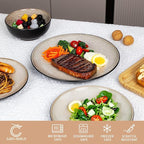 Plates and Bowls Sets for 4 - CJDC-QUELO 12-Piece Stoneware Dinnerware Sets, Ceramic Dishware Set for Kitchen Use and Formal Dining, Chip and Scratch Resistant Microwave Dishwasher Safe, Brown