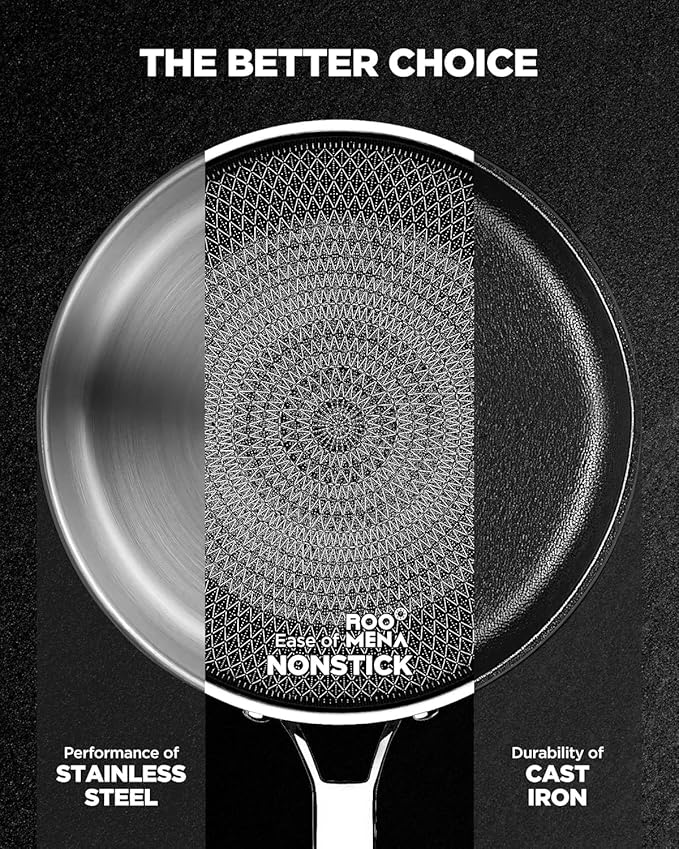 Non Stick Frying Pans Hybrid Ceramic, 12 Inch Tri-Ply Stainless Steel Skillet, Non-Toxic, PFAS/PFOA/PTFE Free, Metal Utensil Safe, Dishwasher & Oven Safe, Induction Compatible,Upgraded Version