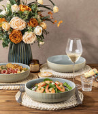 theterra 8.5'' Ceramic Pasta Bowls, Salad Bowls Set of 4, Stoneware Serving Bowls for Fruits, Noodle, Dinner, House-warming Wedding Present, Desert Sage