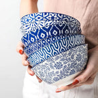 Selamica Blue and White Porcelain 20oz Cereal Bowl Set - Set of 6, 6 inch Soup Bowls, Ceramic bowls for Cereal, Soup, Salad and Pasta, Vintage Blue