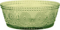 Boston International Vintage-Inspired Glass Serving Bowl with Embossed Floral Pattern for Salad Snacks Dinner, Large 7" x 2.75", Olive Green Codi