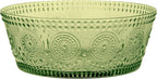 Boston International Vintage-Inspired Glass Serving Bowl with Embossed Floral Pattern for Salad Snacks Dinner, Large 7" x 2.75", Olive Green Codi
