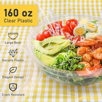 EcoDispose Clear Plastic Serving Salad Bowl Sets, 160 Oz 16PCS in 4 SETS - Round Large Disposable Bowls