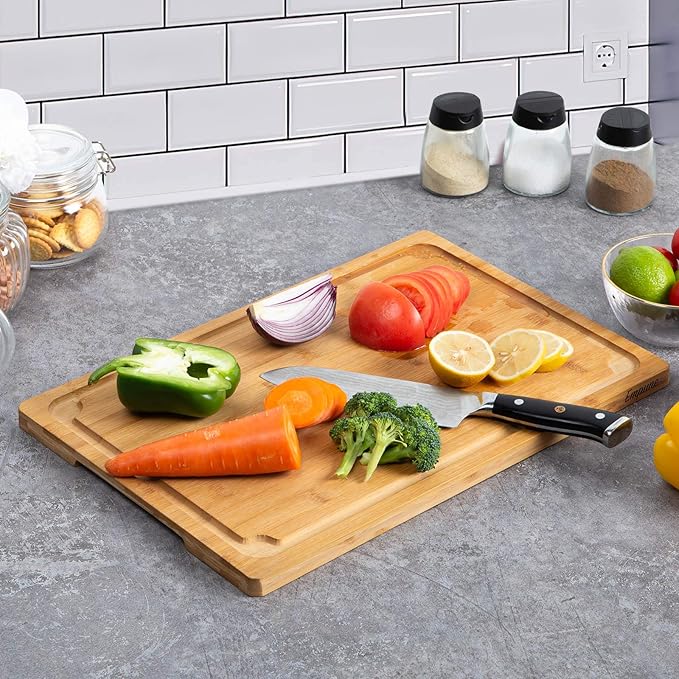 2XLarge Cutting Board, 20" Bamboo Cutting Boards for Kitchen with Juice Groove and Handles Kitchen Chopping Board for Meat Cheese board Heavy Duty Serving Tray, 2XL, Empune