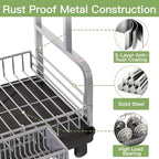 romision 2 Tier Compact Stainless Steel Dish Drainers Drying Rack for Kitchen Counter, Space Saving, Rust Proof Plate Strainers Holder On Countertop with Drainboard, Modern Gray, Small