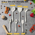 Onader Silicone Cooking Utensils Set, 6 Pieces Kitchen Utensils for Cooking, White Kitchen Utensils Gadget Set of Nonstick Cookware