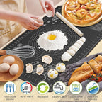 Silicone Baking Mat 28" x 20" Extra Thickness Dough Rolling Mat with Measurements and Edge Heightening, Non-stick Food Grade Silicone Pastry Mat for Pastry, Bread, Cookies, Pizza, Fondant, Pasta-Black