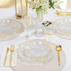 Rubtlamp 30 Pack Clear Disposable Bowls, Clear Plastic Bowls with Gold Rim, 12-16oz Premium Heavy Duty Plastic soup Bowls for Party, Wedding and Holiday