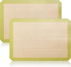 2-Pack Silicone Baking Mats – Non-Stick Reusable BPA-Free Oven Liners, 100% Food-Grade Silicone, Fit Half Sheet Pans (16.54" x 11.62") for Cookies, Pastry & More, Coffee with Sage Green Edge
