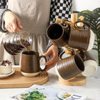 HASENSE Ceramic Coffee Mugs Set of 6, 15oz Large Coffee Mugs with Handle, Porcelain Coffee Cups for Coffee, Tea, Latte & Cappuccino, Microwave & Dishwasher Safe,Brown
