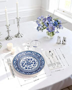 Hioasis 175PCS Blue Plastic Plates - Floral Disposable Dinnerware Set for 25 Guests, Include 50 Dinner & Dessert Plates, 75 Silver Cutlery, 25 Napkins, 25 Cups Perfect for Party (Art Style)