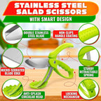 Salad Scissors for Chopped Salad – Multiblade Food Scissor Chopper With Spring-Loaded System & Anti-Slash Head for Fast Double Cutting – 8.9" Handy Size Lettuce Chopper, Stainless Steel Blades