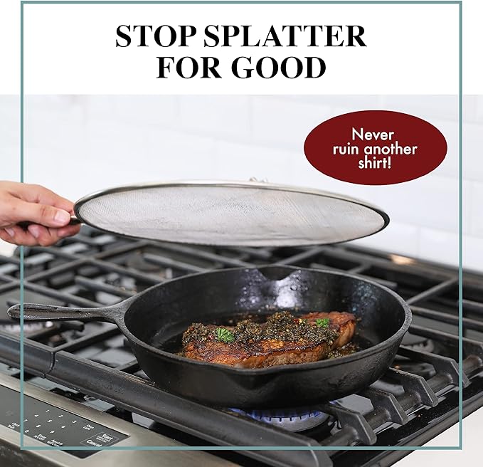 BergKoch Splatter Screen for Frying Pan - 11.5 Inch Stainless Steel Grease Splatter Guard - Cover Oil Splash when Sizzling Bacon, Cooking Fried Chicken or Popcorn