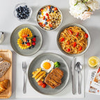 vancasso ANYA 24 Pieces Plates and Bowls Set, Stone Grey Dinnerware Sets, Reactive Glaze Dishes Set for 6, Ceramic Dishware Sets Kitchen Dinner Set, Microwave & Dishwasher Safe