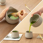 5pcs Premium Matcha Set,Ceramic Bowl with Spout and Bamboo Whisk set, Ceremonical Matcha Kit for breakfast/latte,Tea Starter Making Kit, Unique Christmas/Valentine Gift (Grey)