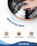 ROSEOK Dish Scrub Brush,Self-Standing Palm Brush with Ergonomic Grip for Cleaning Dishes,Non-Stick Pans and Sinks,Navy Blue,2 Pack