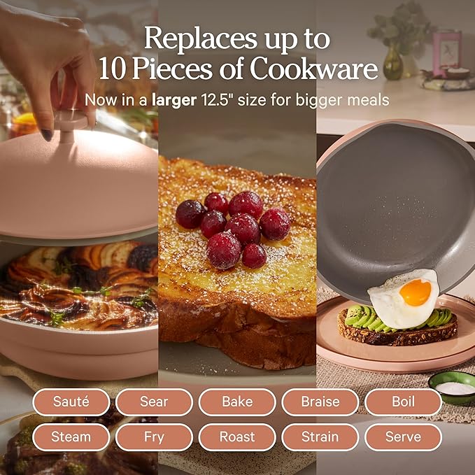 Our Place Large Always Pan | 12.5" Ceramic Pan with Modular Lid & Beechwood Spatula | Patented 10-in-1 Nonstick, Non-Toxic Cookware Made Without PFAS | Induction & Oven-Safe up to 450°F | Spice