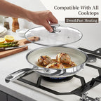 10 Inch Non Stick Frying Pan with Lid, Ceramic Hybrid Tri-Ply Stainless Steel Non Stick Skillet Pan W/ Lid Healthy Nonstick Cookware Induction Omelette Chef Frying Pan, Oven Safe, PFAS/PFOA/PTFE Free