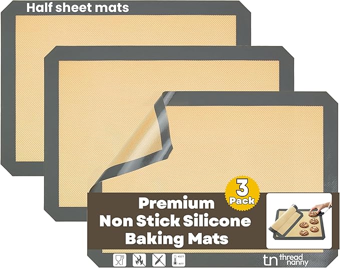 Silicone Baking Mat - 3 Pack Reusable Silicone Baking Sheet Liner for Oven - Half Sheet Nonstick Mat 16.5"x11.6" for Bread, Dough, Macaron, Cookie Cooking Liners for Kitchen Counter Bakery Supplies