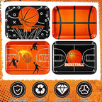 4 Pieces Basketball Serving Trays - Sports Melamine Platters Reusable Rectangle Party Trays for Basketball Sports Theme Party Food Dessert Serving Supplies, 13 x 9.7 inch