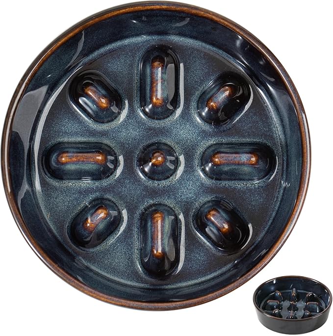 Havniva Ceramic 0.9 Cup Dog Bowl Slow Feeder, 6.1inch Slow Dog Food Bowl for Small Dog and Cat, Stop Bloat, Preventing Choking(Single Bowl, Starry Sky)
