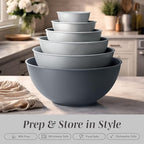 COOK WITH COLOR Mixing Bowls Set with TPR Lids - 12 Piece Plastic Nesting Bowls Set includes 6 Prep Bowls and 6 Lids, Microwave Safe (Grey)