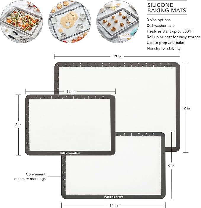 KitchenAid Silicone Medium Baking Mat, 9x14-Inch, Gray