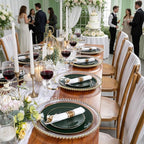 KIRE 175PCS Green Plastic Plates with Gold Rim - Heavy Duty Green Plates Disposable Include 50 Fancy Plastic Plate, 25Pre Rolled Napkins 25 Cups For Party/Wedding/Spring