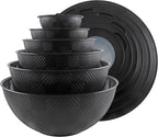 COOK WITH COLOR Mixing Bowls with Lids - 12 Piece Plastic Nesting Bowls Set includes 6 Prep Bowls and 6 Lids, Microwave Safe Mixing Bowl Set, Black Rhombus