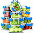 12 Pack Glass Food Storage Container Set with Lids Airtight, Stackable Meal Prep & Leftover Containers, Lunch Box for Microwave, Oven, Freezer and Dishwasher (Blue)
