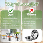 Mixing Bowls with Lids Set, Stainless Steel Mixing Bowl Set with Colander, Strainer with Bowls - Pistachio
