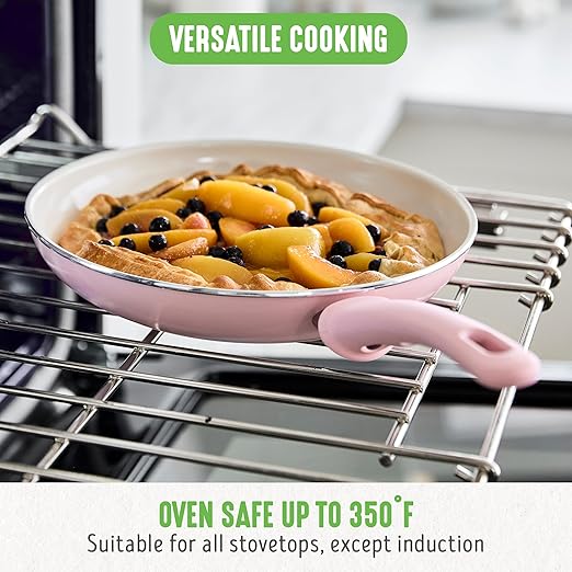 GreenLife Nonstick 8" Frying Pan Skillet, Non-Toxic PFAS-Free Ceramic Nonstick, Dishwasher & Oven Safe, Stay-Cool Handles, Wobble Free, Pink