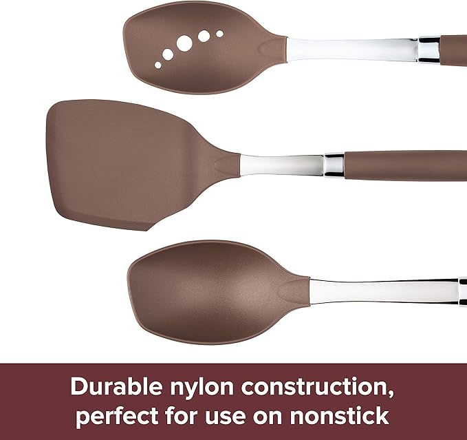 Anolon Tools Set/Nonstick Nylon Cooking Utensils/Kitchen Gadgets Includes Spoons, Turners, Ladle, Meat Fork, Whisk, and Locking Tongs, 10 Piece, Bronze